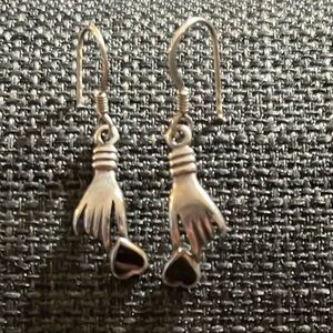 Silver Hand-and-Heart Drop Earrings - Women's Jewelry